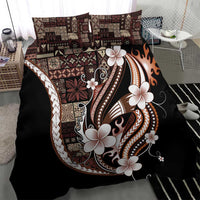Samoa Siapo Tribal Pattern Bedding Set Brown Polynesian Plumeria Tapa Motif