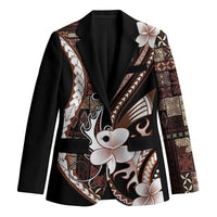 Samoa Siapo Tribal Pattern Blazer Brown Polynesian Plumeria Tapa Motif