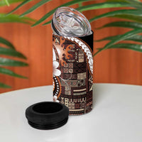 Samoa Siapo Tribal Pattern 4 in 1 Can Cooler Tumbler Brown Polynesian Plumeria Tapa Motif