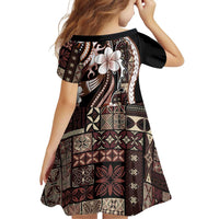 Samoa Siapo Tribal Pattern Family Matching Off Shoulder Short Dress and Hawaiian Shirt Brown Polynesian Plumeria Tapa Motif LT9 - Polynesian Pride
