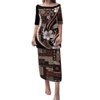 Samoa Siapo Tribal Pattern Family Matching Puletasi and Hawaiian Shirt Brown Polynesian Plumeria Tapa Motif LT9 Mom's Dress Brown - Polynesian Pride