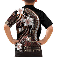 Samoa Siapo Tribal Pattern Family Matching Summer Maxi Dress and Hawaiian Shirt Brown Polynesian Plumeria Tapa Motif LT9 - Polynesian Pride