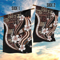 Samoa Siapo Tribal Pattern Garden Flag Brown Polynesian Plumeria Tapa Motif