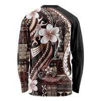 Samoa Siapo Tribal Pattern Long Sleeve Shirt Brown Polynesian Plumeria Tapa Motif
