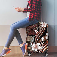 Samoa Siapo Tribal Pattern Luggage Cover Brown Polynesian Plumeria Tapa Motif