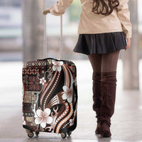 Samoa Siapo Tribal Pattern Luggage Cover Brown Polynesian Plumeria Tapa Motif