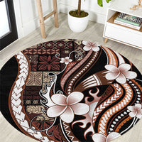 Samoa Siapo Tribal Pattern Round Carpet Brown Polynesian Plumeria Tapa Motif