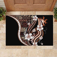 Samoa Siapo Tribal Pattern Rubber Doormat Brown Polynesian Plumeria Tapa Motif