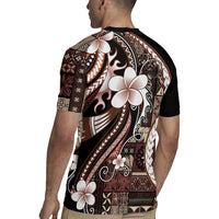 Samoa Siapo Tribal Pattern Rugby Jersey Brown Polynesian Plumeria Tapa Motif