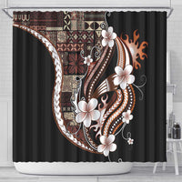Samoa Siapo Tribal Pattern Shower Curtain Brown Polynesian Plumeria Tapa Motif