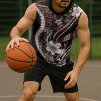Samoa Siapo Tribal Pattern Sleeveless Hoodie Brown Polynesian Plumeria Tapa Motif