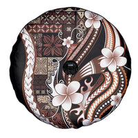 Samoa Siapo Tribal Pattern Spare Tire Cover Brown Polynesian Plumeria Tapa Motif