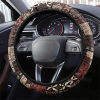 Samoa Siapo Tribal Pattern Steering Wheel Cover Brown Polynesian Plumeria Tapa Motif