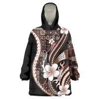 Samoa Siapo Tribal Pattern Wearable Blanket Hoodie Brown Polynesian Plumeria Tapa Motif