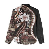 Samoa Siapo Tribal Pattern Women Casual Shirt Brown Polynesian Plumeria Tapa Motif