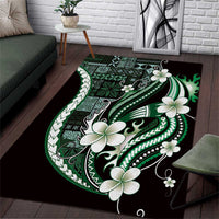 Samoa Siapo Tribal Pattern Area Rug Forest Green Polynesian Plumeria Tapa Motif