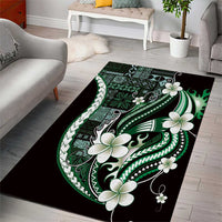 Samoa Siapo Tribal Pattern Area Rug Forest Green Polynesian Plumeria Tapa Motif
