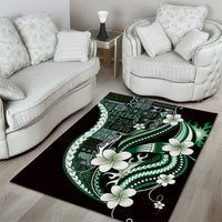 Samoa Siapo Tribal Pattern Area Rug Forest Green Polynesian Plumeria Tapa Motif