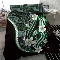 Samoa Siapo Tribal Pattern Bedding Set Forest Green Polynesian Plumeria Tapa Motif