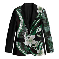 Samoa Siapo Tribal Pattern Blazer Forest Green Polynesian Plumeria Tapa Motif