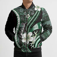 Samoa Siapo Tribal Pattern Bomber Puffer Jacket Forest Green Polynesian Plumeria Tapa Motif