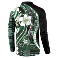 Samoa Siapo Tribal Pattern Button Sweatshirt Forest Green Polynesian Plumeria Tapa Motif