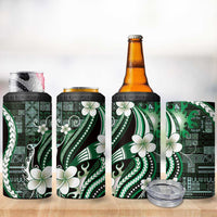 Samoa Siapo Tribal Pattern 4 in 1 Can Cooler Tumbler Forest Green Polynesian Plumeria Tapa Motif