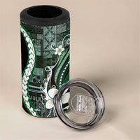 Samoa Siapo Tribal Pattern 4 in 1 Can Cooler Tumbler Forest Green Polynesian Plumeria Tapa Motif