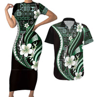Samoa Siapo Tribal Pattern Couples Matching Short Sleeve Bodycon Dress and Hawaiian Shirt Forest Green Polynesian Plumeria Tapa Motif