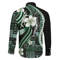Samoa Siapo Tribal Pattern Family Matching Off Shoulder Short Dress and Hawaiian Shirt Forest Green Polynesian Plumeria Tapa Motif LT9 - Polynesian Pride