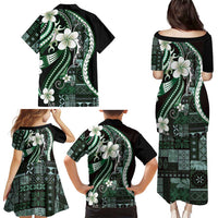 Samoa Siapo Tribal Pattern Family Matching Puletasi and Hawaiian Shirt Forest Green Polynesian Plumeria Tapa Motif LT9 - Polynesian Pride