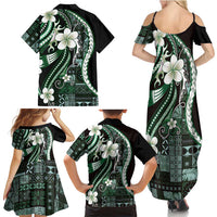 Samoa Siapo Tribal Pattern Family Matching Summer Maxi Dress and Hawaiian Shirt Forest Green Polynesian Plumeria Tapa Motif LT9 - Polynesian Pride