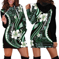 Samoa Siapo Tribal Pattern Hoodie Dress Forest Green Polynesian Plumeria Tapa Motif
