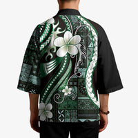 Samoa Siapo Tribal Pattern Kimono Forest Green Polynesian Plumeria Tapa Motif