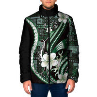Samoa Siapo Tribal Pattern Padded Jacket Forest Green Polynesian Plumeria Tapa Motif