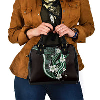 Samoa Siapo Tribal Pattern Shoulder Handbag Forest Green Polynesian Plumeria Tapa Motif