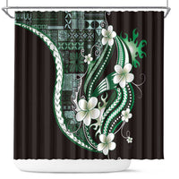 Samoa Siapo Tribal Pattern Shower Curtain Forest Green Polynesian Plumeria Tapa Motif