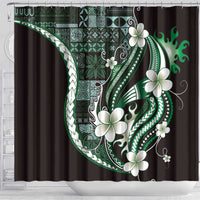 Samoa Siapo Tribal Pattern Shower Curtain Forest Green Polynesian Plumeria Tapa Motif