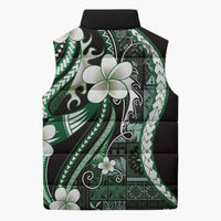 Samoa Siapo Tribal Pattern Sleeveless Puffer Jacket Forest Green Polynesian Plumeria Tapa Motif