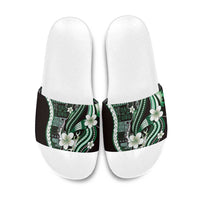Samoa Siapo Tribal Pattern Slide Sandals Forest Green Polynesian Plumeria Tapa Motif