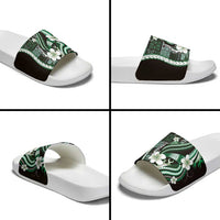 Samoa Siapo Tribal Pattern Slide Sandals Forest Green Polynesian Plumeria Tapa Motif