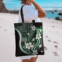 Samoa Siapo Tribal Pattern Tote Bag Forest Green Polynesian Plumeria Tapa Motif