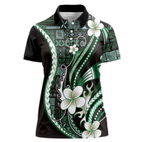 Samoa Siapo Tribal Pattern Women Polo Shirt Forest Green Polynesian Plumeria Tapa Motif
