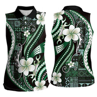Samoa Siapo Tribal Pattern Women Sleeveless Polo Shirt Forest Green Polynesian Plumeria Tapa Motif