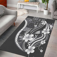 Samoa Siapo Tribal Pattern Area Rug Light Gray Polynesian Plumeria Tapa Motif