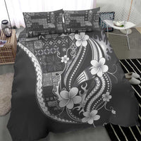 Samoa Siapo Tribal Pattern Bedding Set Light Gray Polynesian Plumeria Tapa Motif