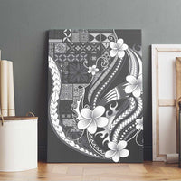 Samoa Siapo Tribal Pattern Canvas Wall Art Light Gray Polynesian Plumeria Tapa Motif