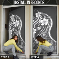 Samoa Siapo Tribal Pattern Door Cover Light Gray Polynesian Plumeria Tapa Motif