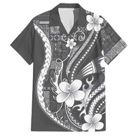 Samoa Siapo Tribal Pattern Family Matching Off The Shoulder Long Sleeve Dress and Hawaiian Shirt Light Gray Polynesian Plumeria Tapa Motif LT9 Dad's Shirt - Short Sleeve Gray - Polynesian Pride