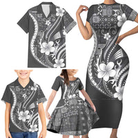 Samoa Siapo Tribal Pattern Family Matching Short Sleeve Bodycon Dress and Hawaiian Shirt Light Gray Polynesian Plumeria Tapa Motif LT9 - Polynesian Pride